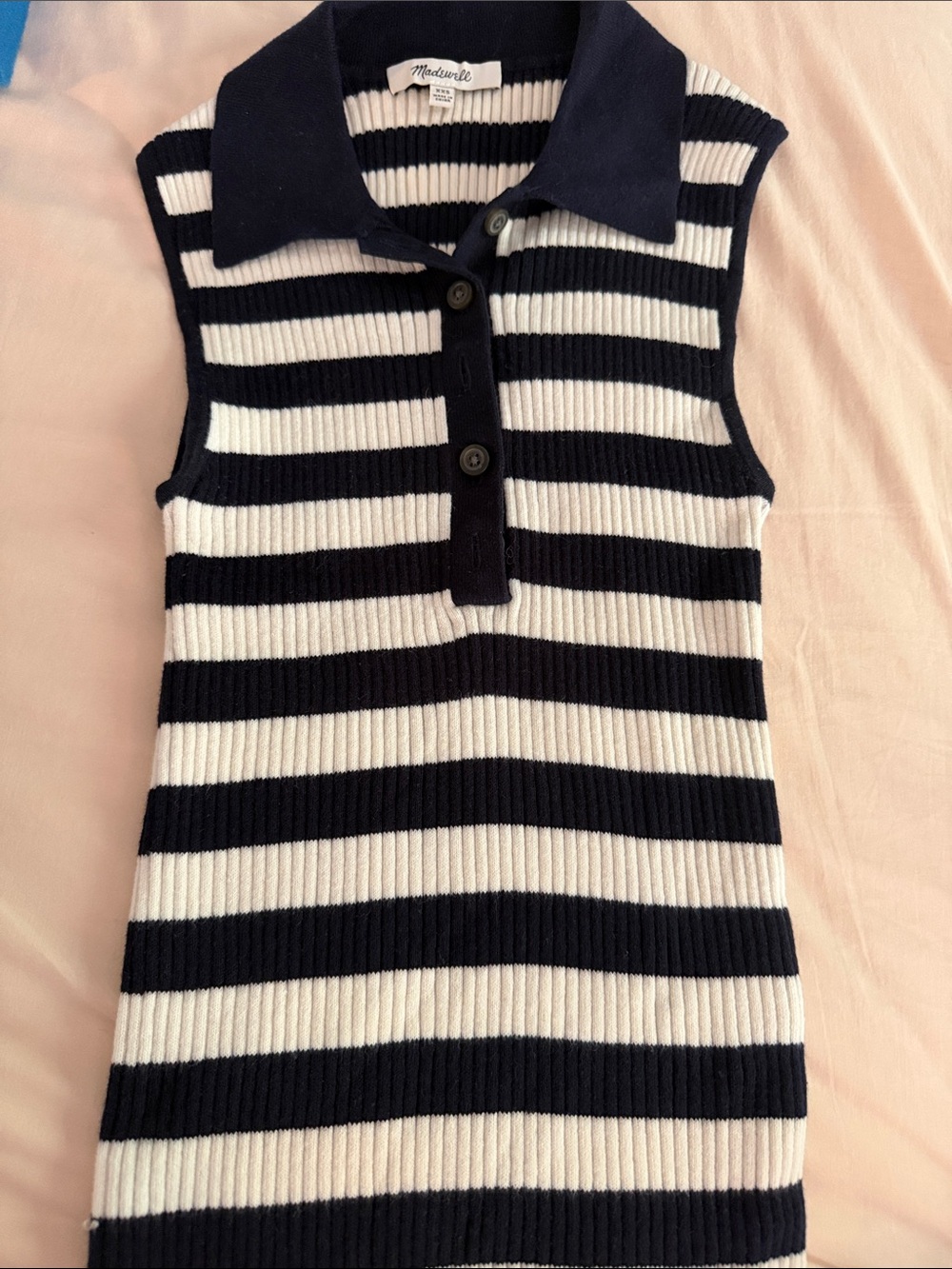 Madewell women’s Navy & White Striped Sleeveless Polo Top